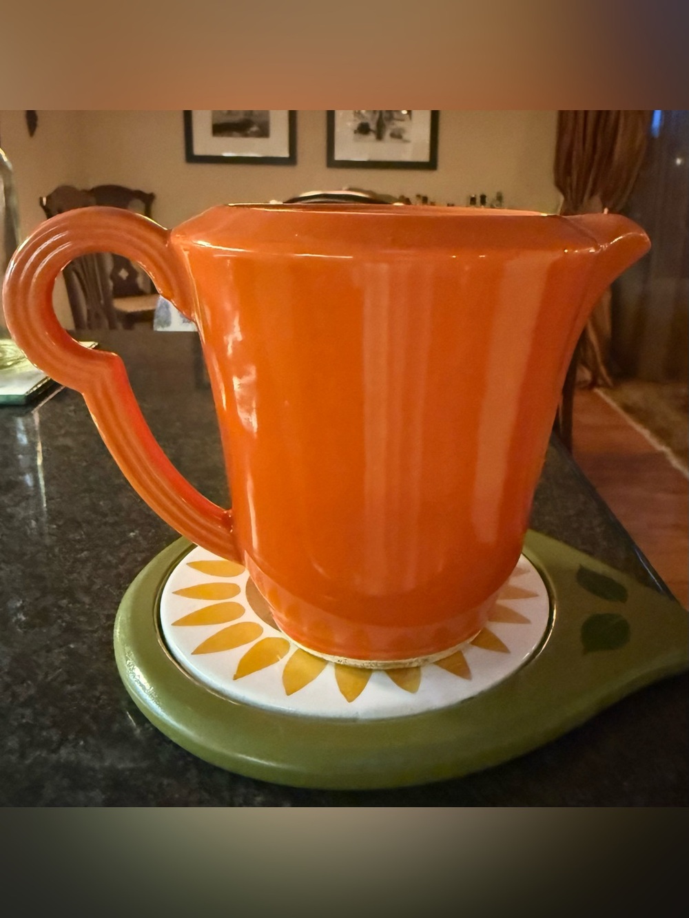 Vintage Knowles Orange Ceramic Piece with Ship Backstamp